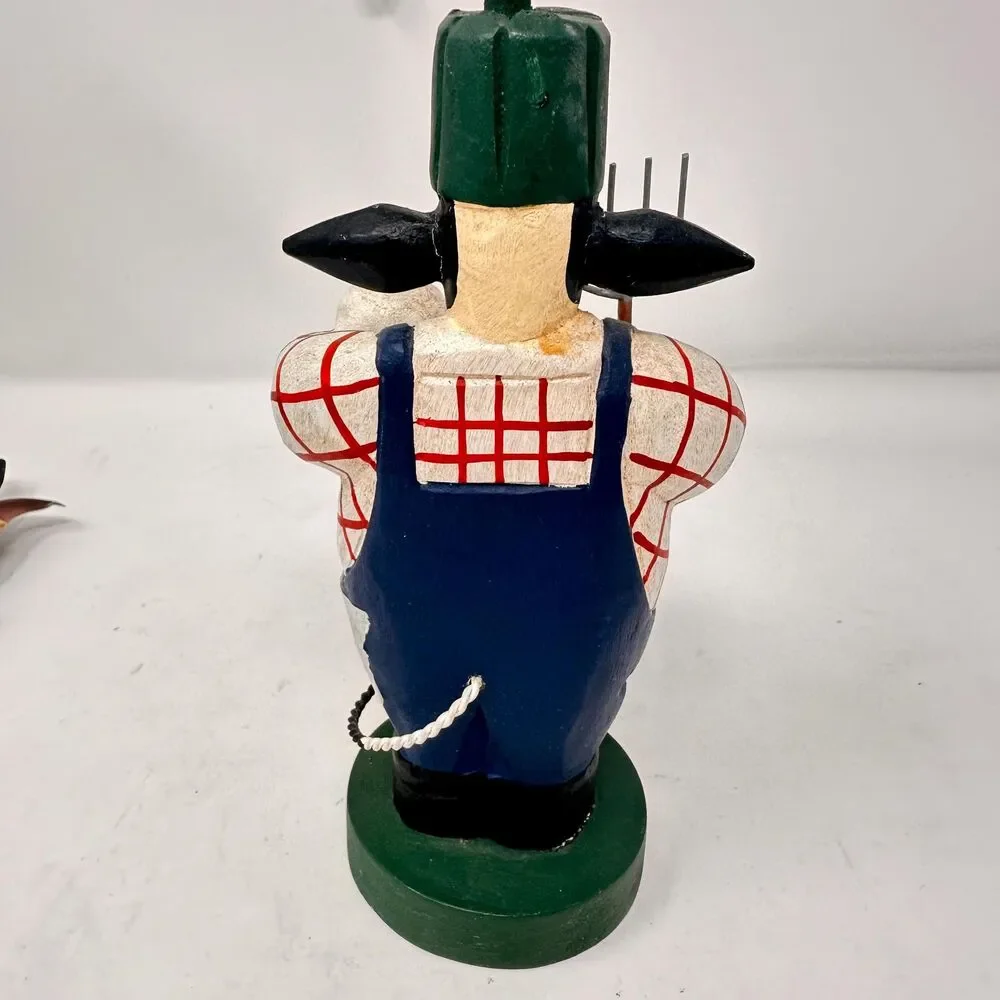 Vintage Country Cow Decor Lot Wooden Jumping Jack Bowed Metal Farmyard Figurines